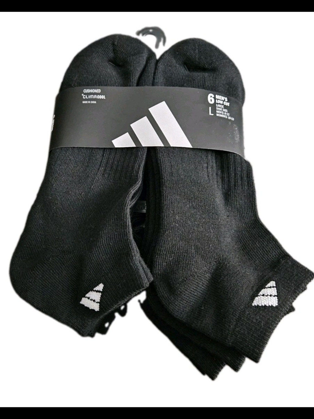ADIDAS Men's Shoe Size 8-12 Clima Cool Cushioned Black Low Cut Socks 6-Pairs